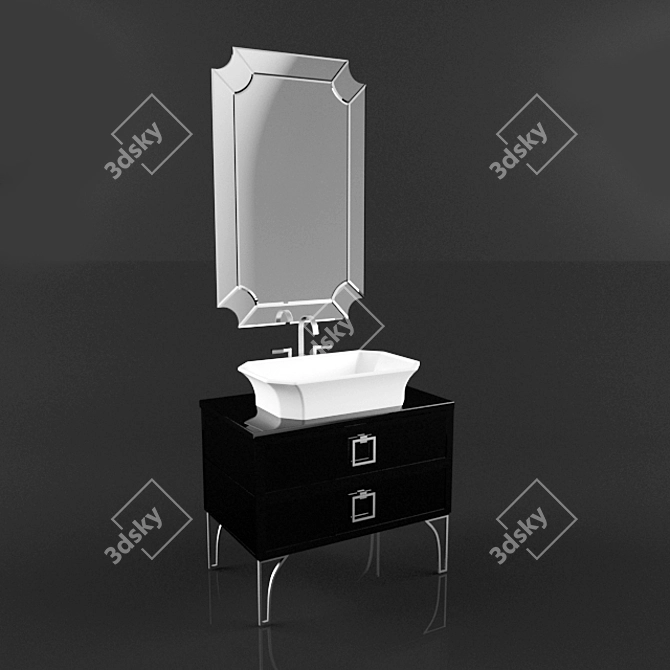 DAPHNE Luxury Collection: Glossy Lacquer, Chrome Handle, Mirror & Sink 3D model image 1