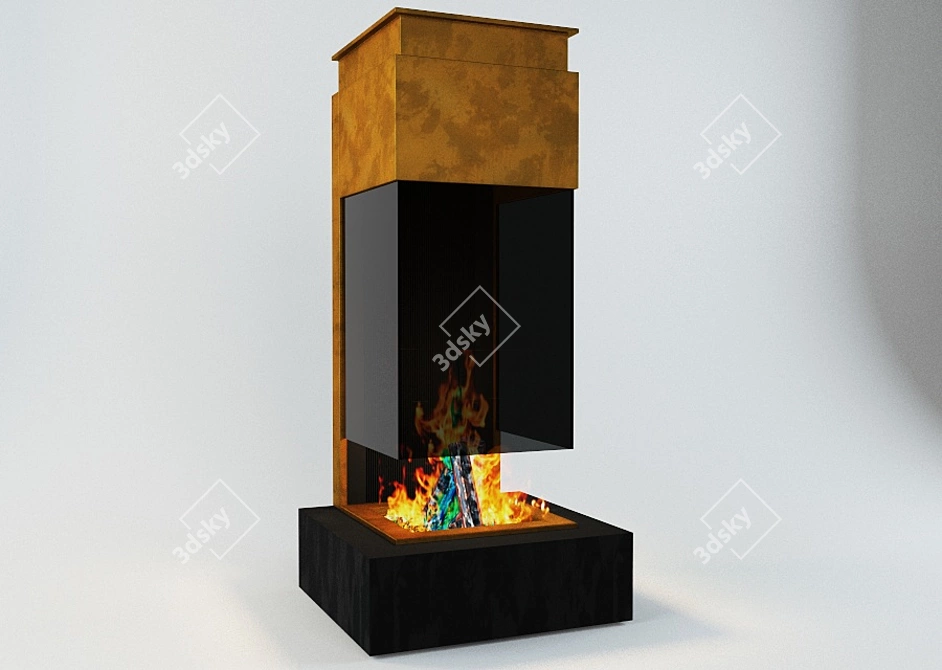 Modern Copper and Glass Fireplace Boley 74 3D model image 1