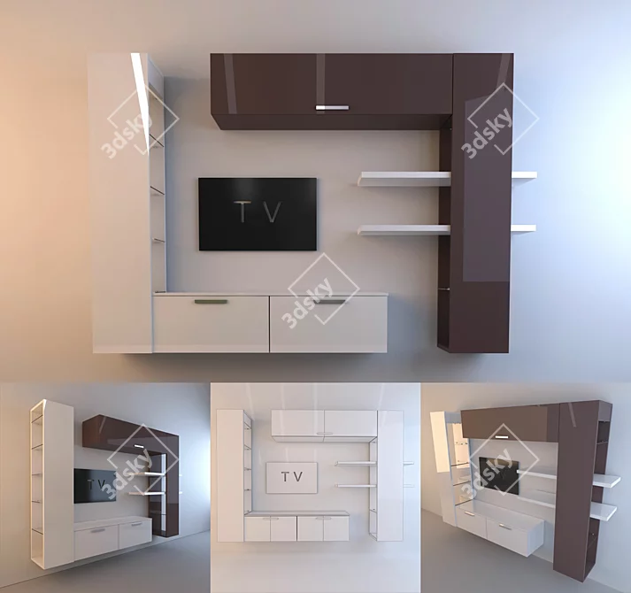 Modern Wall TV Unit 3D model image 1