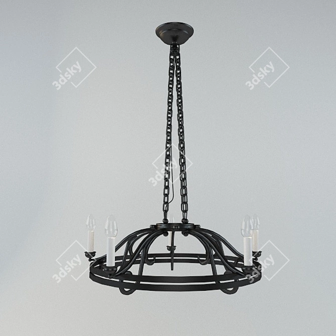 Rustic Cast Iron Chandelier 3D model image 1