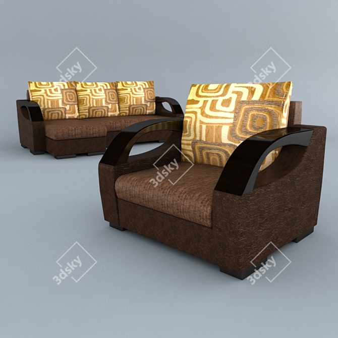 Modern Corner Sofa and Armchair Set 3D model image 1