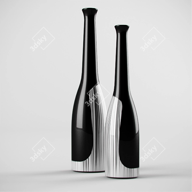  Elegant B&W Glass Bottles 3D model image 1