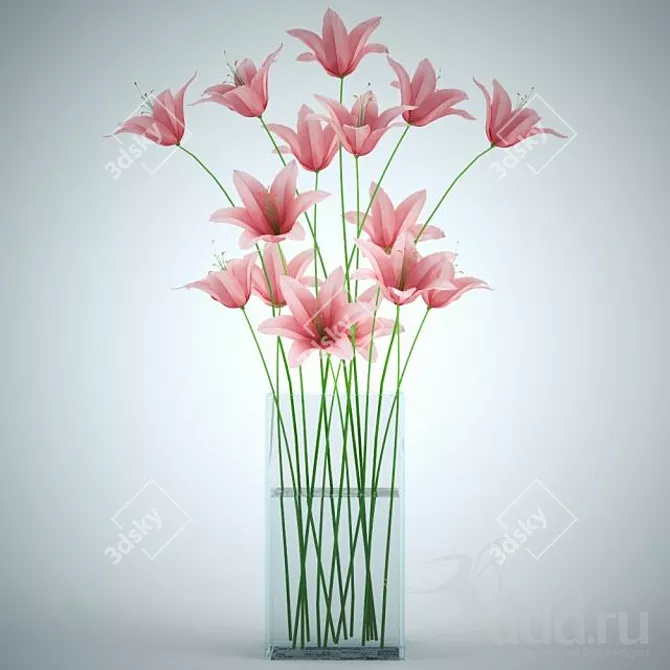 Pink Lilies in Glass Vase 3D model image 1