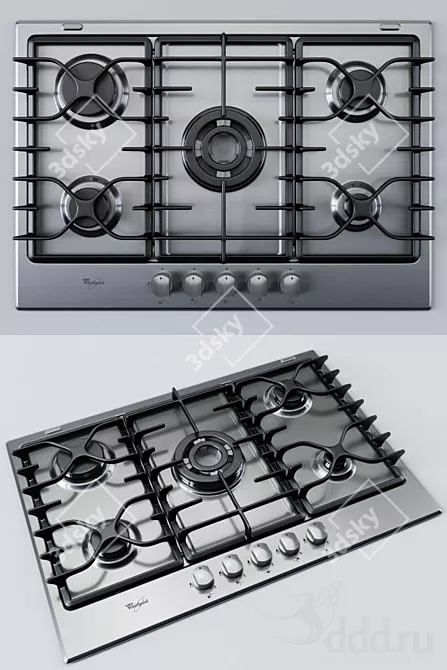 Whirlpool AKT797IX Gas Hob: Stylish Stainless Steel Wok Burner 3D model image 1