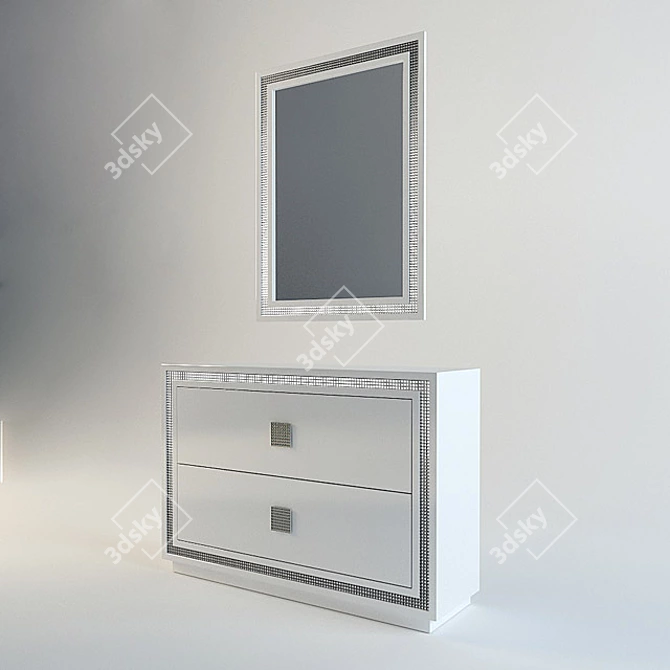 Glamorous Mirror-Embellished Lacquered Dresser 3D model image 1