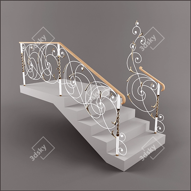 Title: Gilded Metal Staircase Railing 3D model image 1