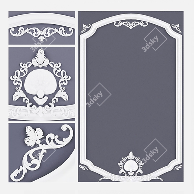 Elegant Rococo Wall Panel 3D model image 1