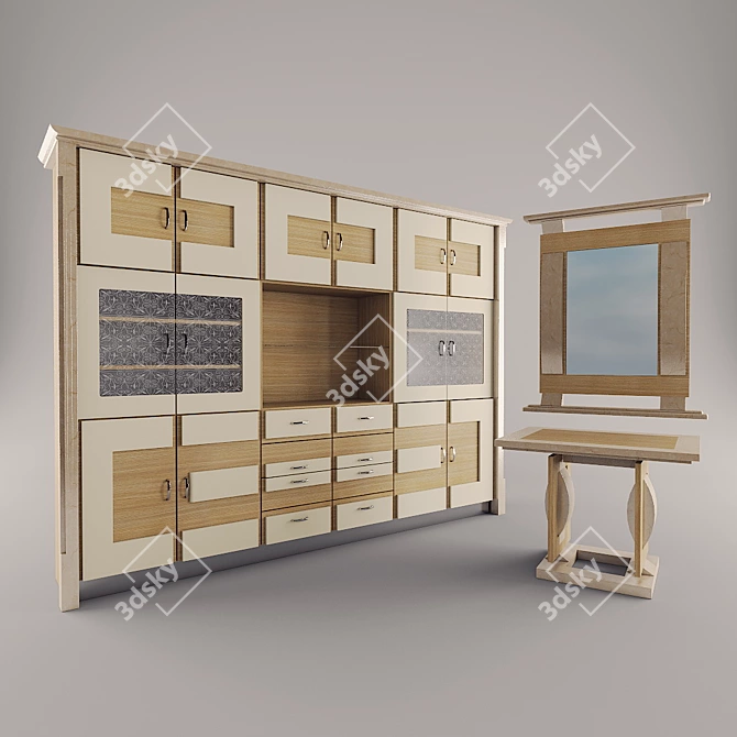 Modern Furniture Set: Wardrobe, Table, Mirror 3D model image 1