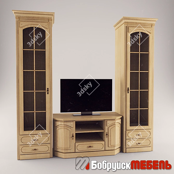Bobruisk Furniture Oak TV Stand & Display Case 3D model image 1