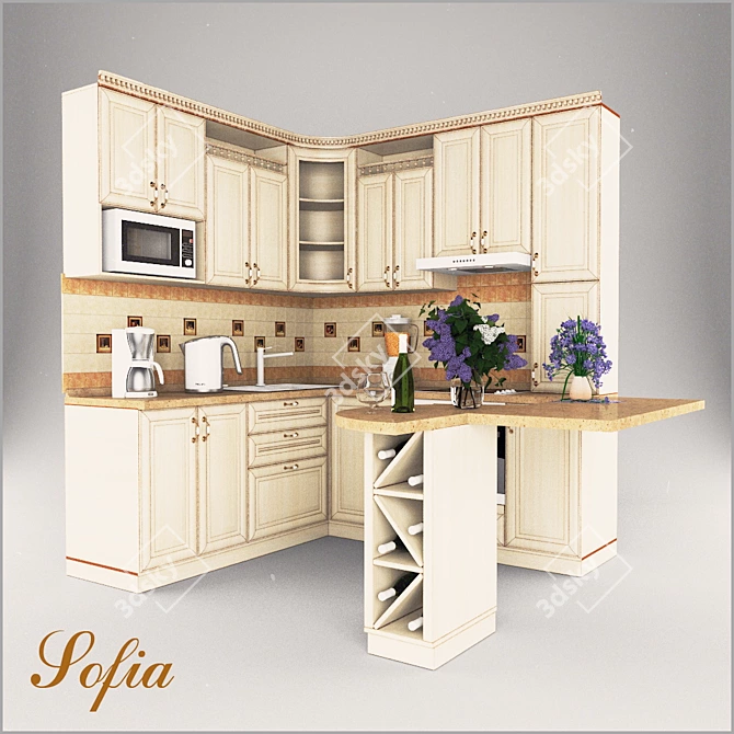 Elegant Sofia Classic Curved MDF Cabinet 3D model image 1