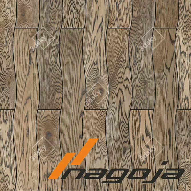 Scalloped Oak Flooring: High-Quality, Textured & Tiled 3D model image 1