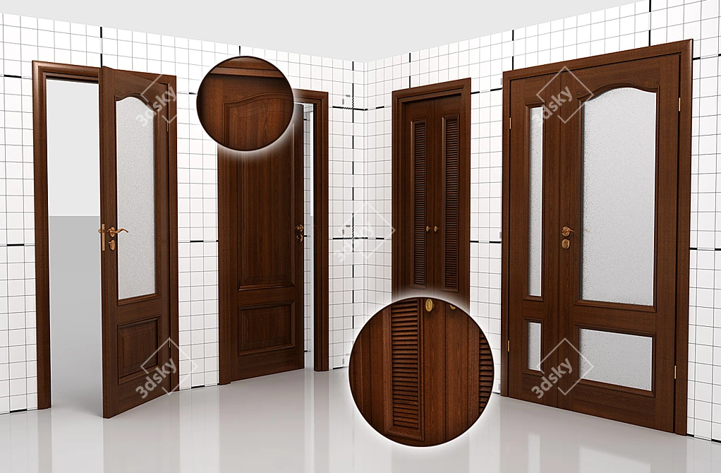 Solid Oak Apartment Door Set 3D model image 1