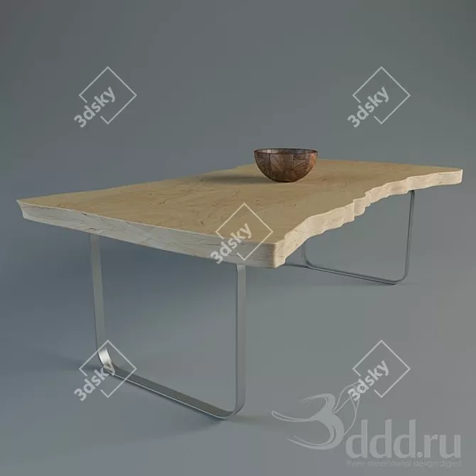 Natural Wood Dining Table with Bonus Bowl 3D model image 1