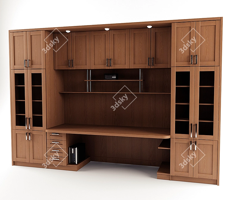  Red Oak Bookcase with Desk 3D model image 1