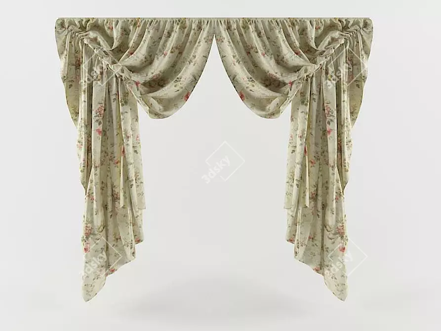 Floral Charm Curtains 3D model image 1