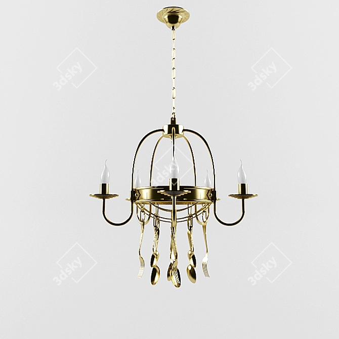 Spoonfuls of Elegance: Wrought Iron Chandelier 3D model image 1