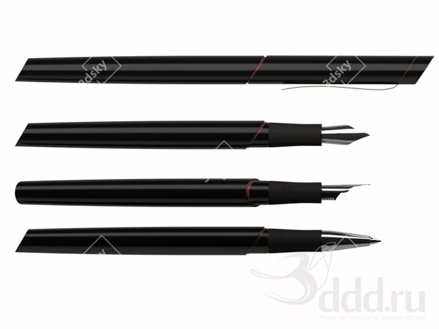 Elegant Writing Essentials: Fountain & Ball Pens 3D model image 1