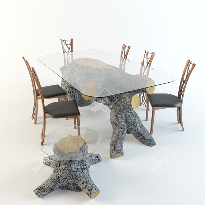 Wooden Table Set - Perfect for Garden or Kitchen 3D model image 1