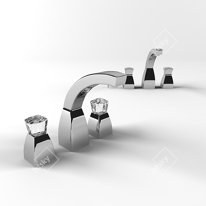 Square Exclusive Triple Hole Washbasin Faucet 3D model image 1