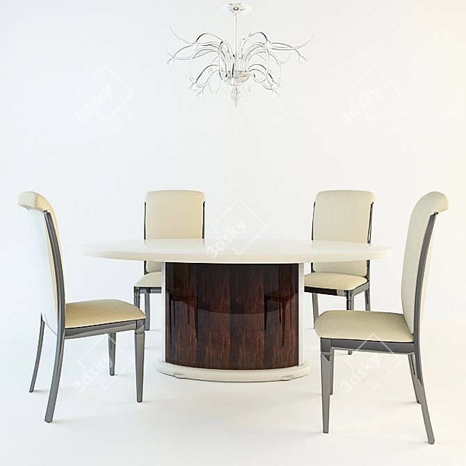 Title: Artdeco Table Set with Chandelier 3D model image 1