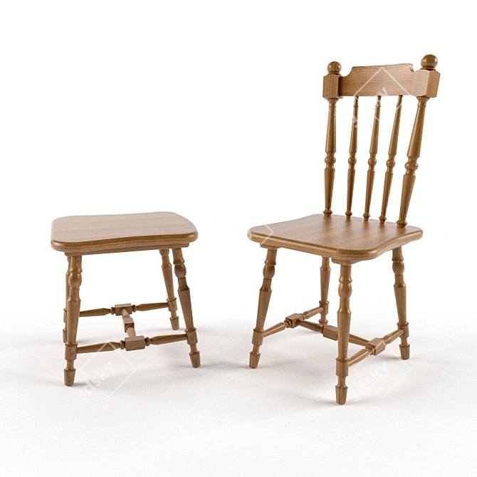 Customized Chair + Stool Set 3D model image 1