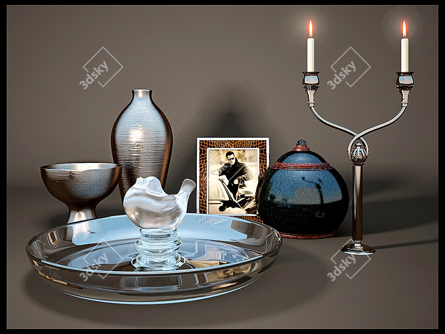 Luxury Decor Set: Ralf Loren Home Frame & Lalique Ashtray 3D model image 1