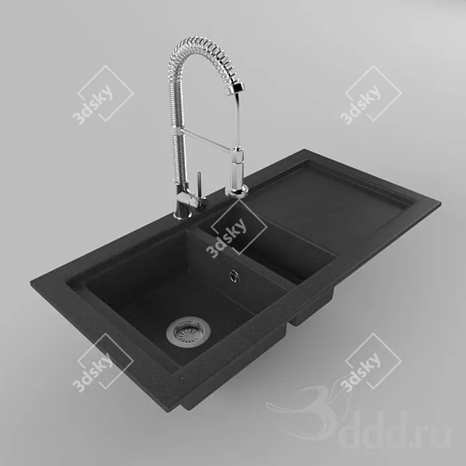 Granite Sink & Chrome Faucet 3D model image 1