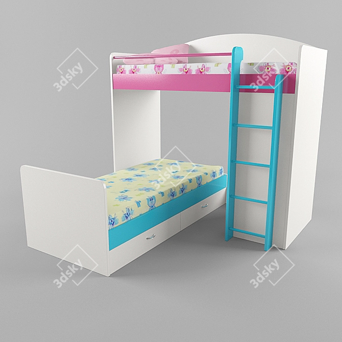 Cozy Kids Loft Bed 3D model image 1