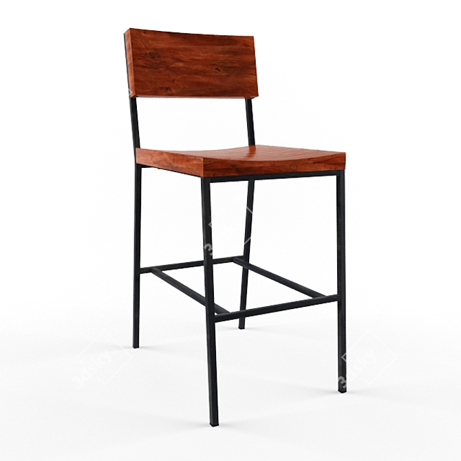 Rustic Wood Counter Stool 3D model image 1