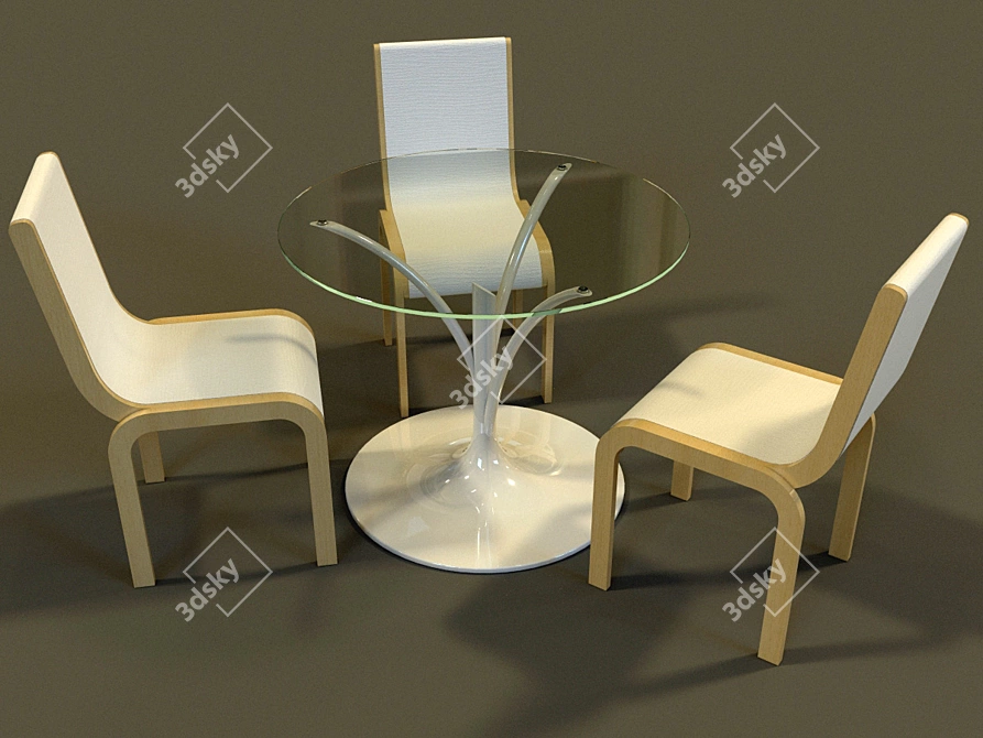 Elegant Acacia Table & Morelato Chair 3D model image 1