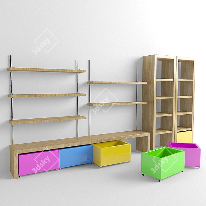 Kids Wall Unit, 160cm Height, 310cm Length 3D model image 1