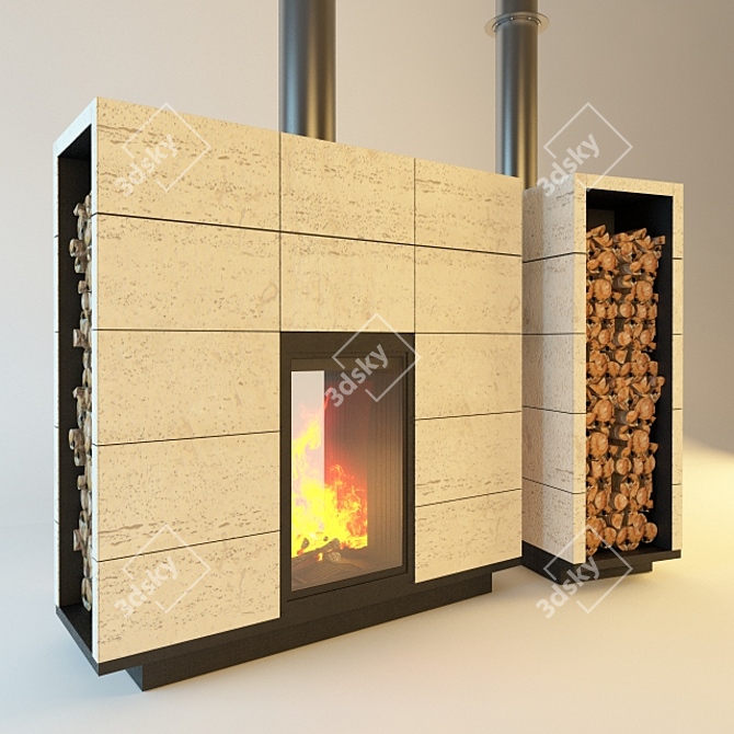 Stone Panel Fireplace 3D model image 1