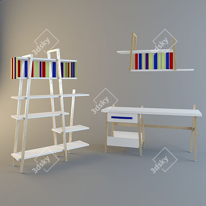 Allwood Set: Kids' Desk and Shelves 3D model image 1