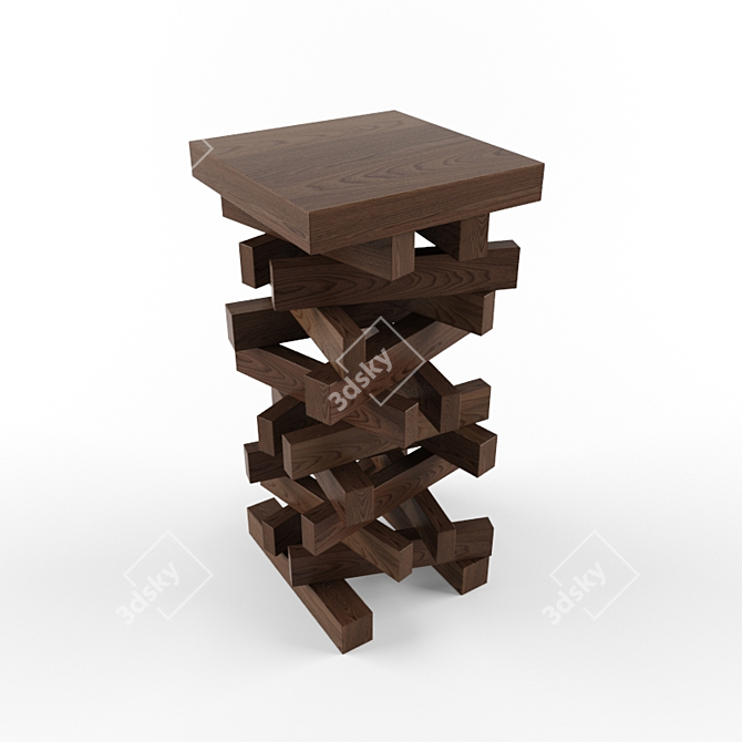 Rustic Wooden Bar Stool 3D model image 1