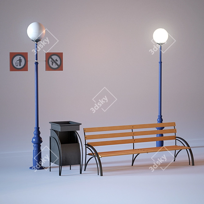 Siberian Outdoor Décor: Bench, Lamp, Urn 3D model image 1