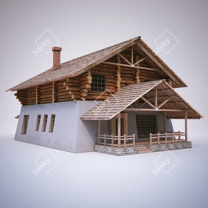 Rustic Log Cabin Retreat 3D model image 1