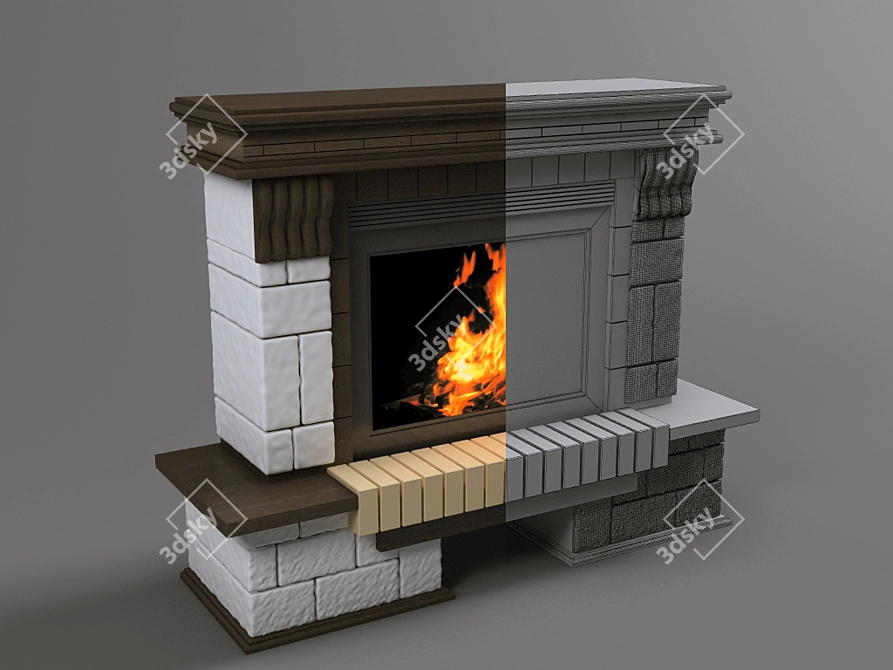 Authentic Photo-Modeled Fireplace 3D model image 1