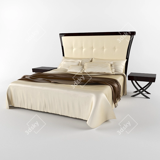 Luxury Bed & Nightstand Set 3D model image 1