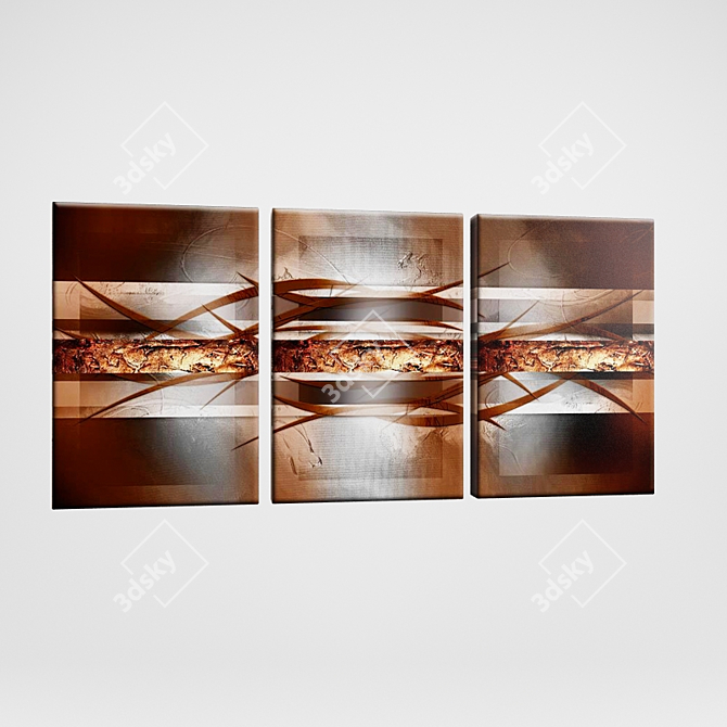 Brown Triptych Paintings 3D model image 1