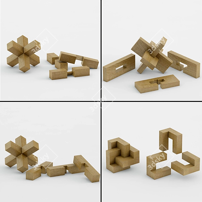 Wooden Puzzle Set with Plans 3D model image 1