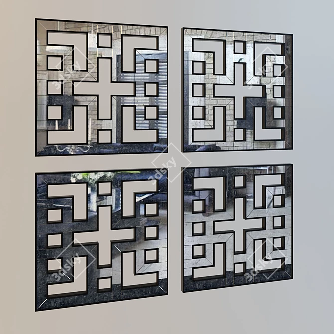 Elegant Fretwork Mirror 3D model image 1