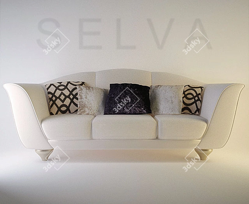 Elegant Figured Back Three-Seater Sofa 3D model image 1