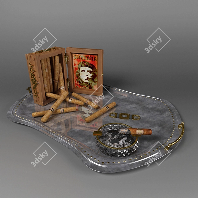Wooden Tray Cigars: Elegant and Practical 3D model image 1