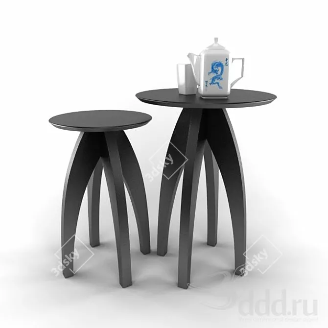 Elegant Oriental Black Table Set 3D model image 1