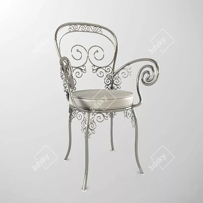 Silver Elegance: White Leather & Sleek Metallic Chair 3D model image 1