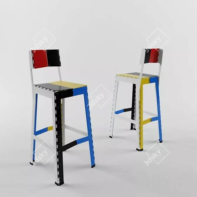 Sleek Stitch Stool 3D model image 1