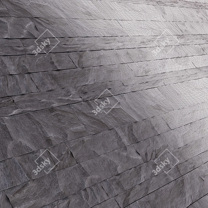 Blue Slate Stone: Geometrically Textured Decorative Design 3D model image 1