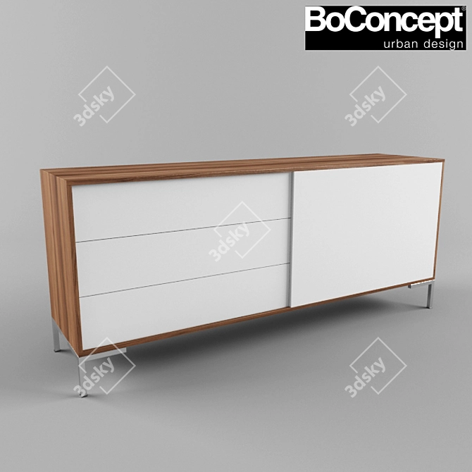 Occa-S002 Walnut/White Lacquer/Matte Steel Sideboard 3D model image 1