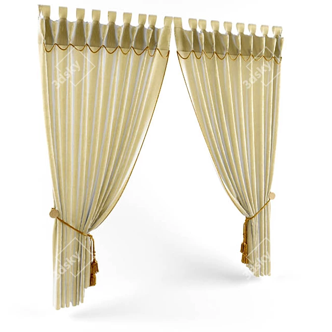 Elegant Laced Loop Curtain 3D model image 1