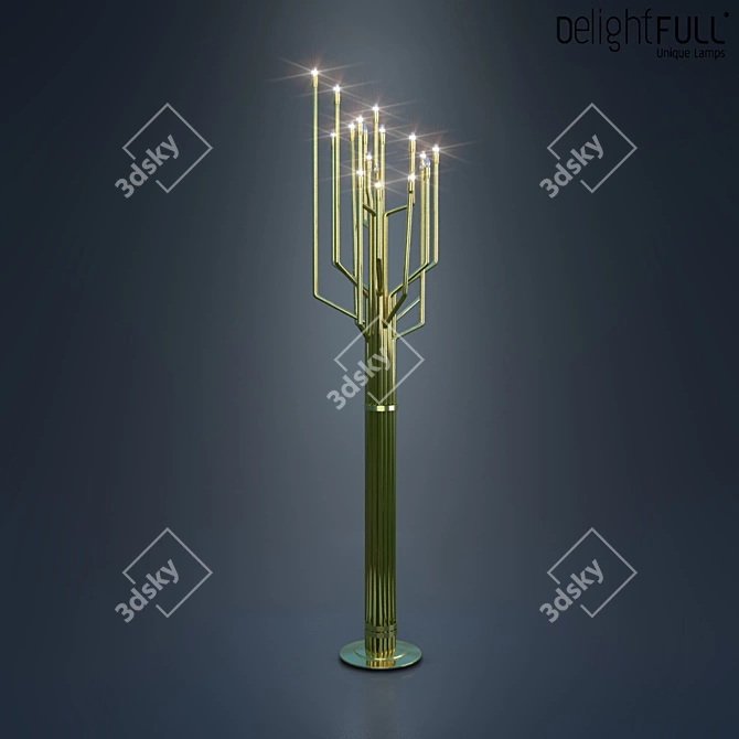 Golden Brass Torchiere Floor Lamp 3D model image 1